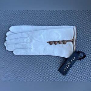 White Italian Leather Gloves with Brown Button Detail